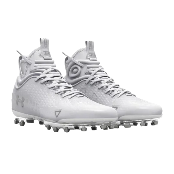White UA Spotlight LUX MC 2.0 football cleats with lightweight breathable upper and multidirectional stud traction