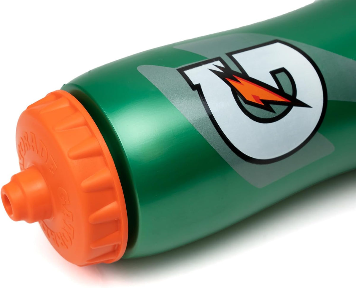 Close-up of the Gatorade squeeze bottle self-sealing valve and G logo