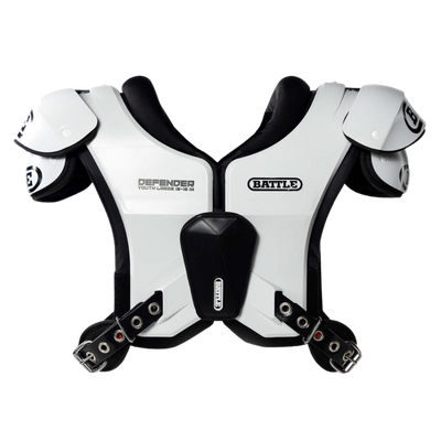 White and black shoulder pad with 'Battle' branding on a white background