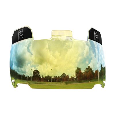 REYRR VISION GOLD RUSH football visor with high-impact polycarbonate, anti-fog and scratch-resistant coating, quick release, and protective eye shield.