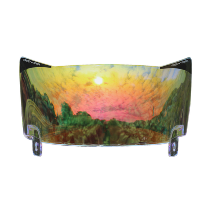 Reyrr VIZU Clear Inferno football visor with ultra-wide, distortion-free red lens for Riddell Speedflex and Schutt F7 helmets.