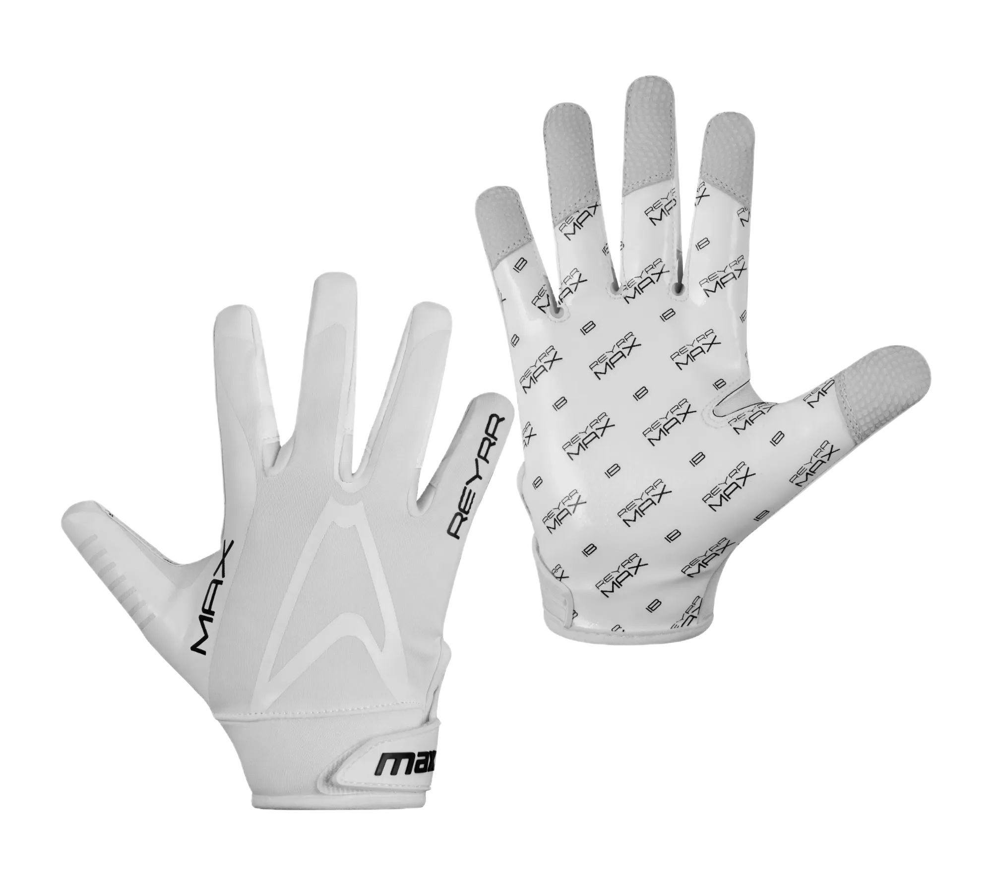 IB MAX Floorball Goalie Practice Gloves with silicone grip and leather fingertips for durability and control, featuring Reyrr MAX branding.
