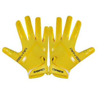 Yellow Reyrr Zero gloves with Reyrr GripTech technology for football and floorball, featuring enhanced silicone and breathable nylon design.