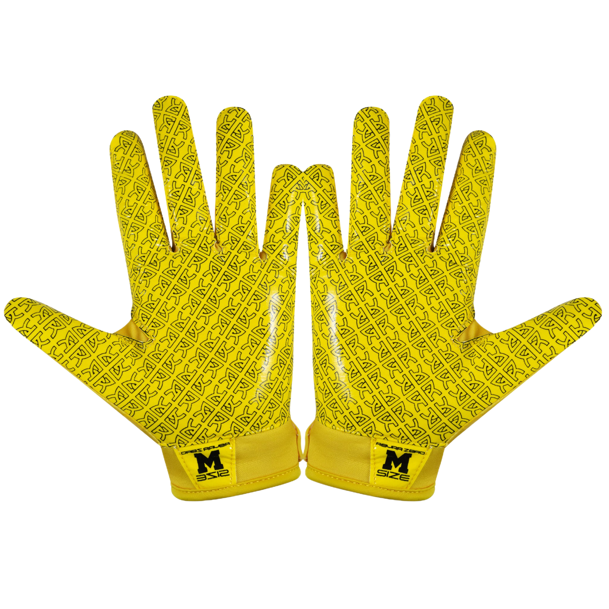 Yellow Reyrr Zero gloves with grip-enhancing pattern and medium size label for football and floorball players