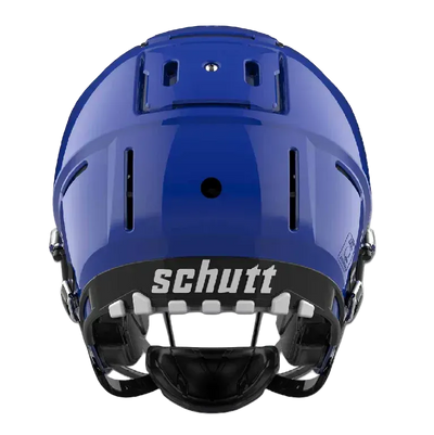 Schutt F7 VTD collegiate football helmet in blue with advanced protective padding and adjustable fit features.