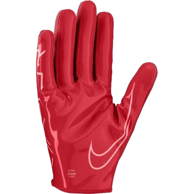 Red Nike Vapor Jet 7 football glove with white swoosh logo and glossy finish