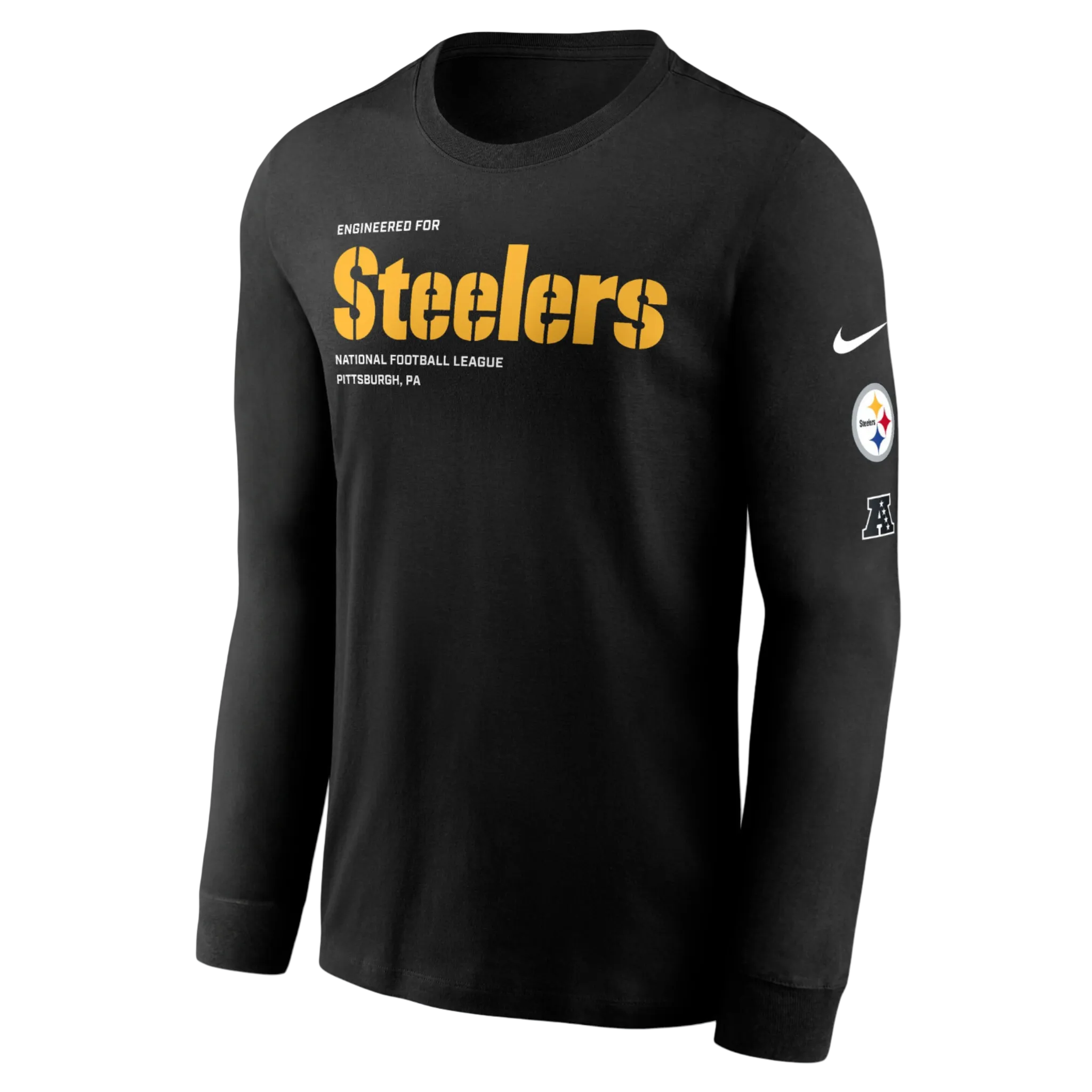 Black long-sleeve shirt with 'Stealers' text and Nike logo on a white background