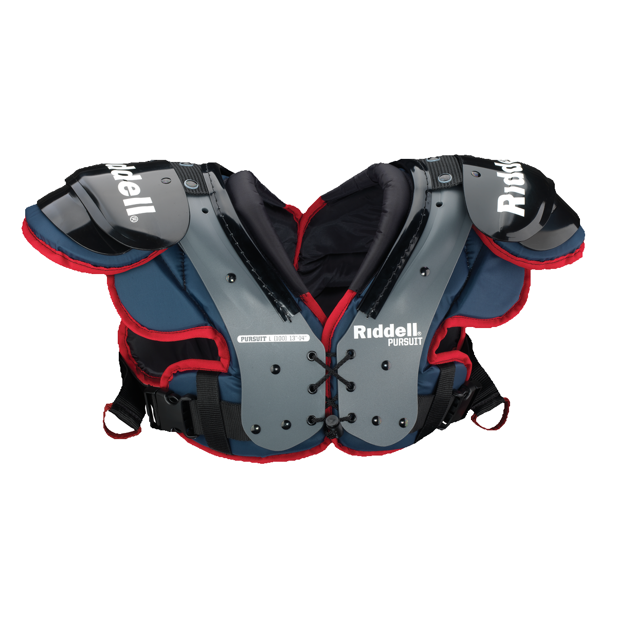 Riddell Pursuit Youth football shoulder pads with integrated deltoid protection, adjustable fit, and Z-Pad system for young players.