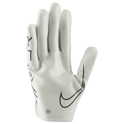 White Nike Vapor Jet 7 football glove with black swoosh logo and streamlined design for improved grip and breathability