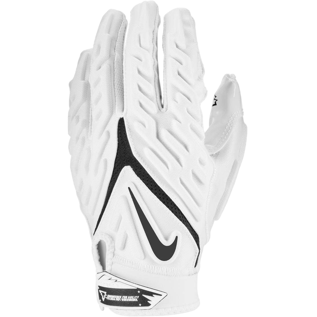 Nike Superbad 6.0 white football glove featuring Magnigrip palms and padded, stretchable design for enhanced grip and comfort
