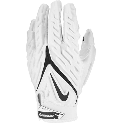 Nike Superbad 6.0 white football glove featuring Magnigrip palms and padded, stretchable design for enhanced grip and comfort